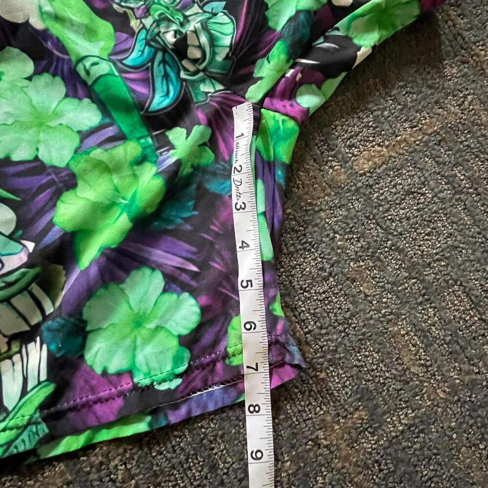 Men's Size S Tiki God Hawaiian Swim Shorts Purple Green Board Shorts Trunks - Picture 6 of 8